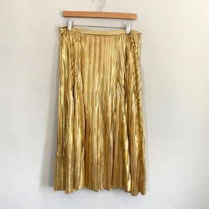 Anthropologie Maeve Gold Metallic Skirt Women Size 8 Midi A Line Pleated